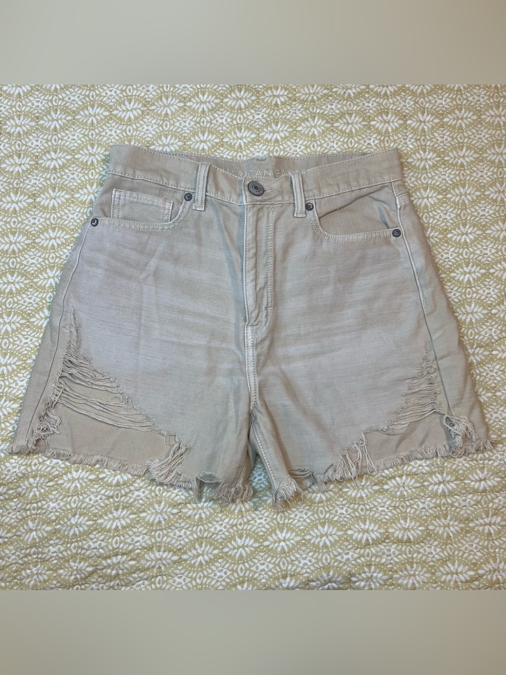 American Eagle Outfitters Taupe High-Rise Distressed Jean Shorts